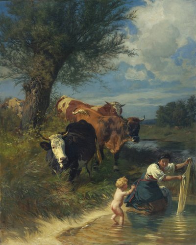 Mucche e lavandaia al ruscello da Rudolf Koller